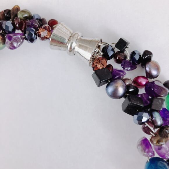 VTG Amethyst Jade Quartz Bib Necklace Mesh Collar Statement Boho Y2K Artisan - Picture 7 of 11